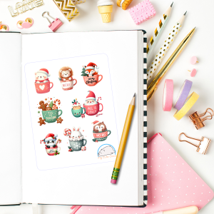 Adorable Christmas Animal Mug Planner Stickers | Cute Holiday-Themed Icons for Scrapbooking, Journaling, Crafting, and Organizing