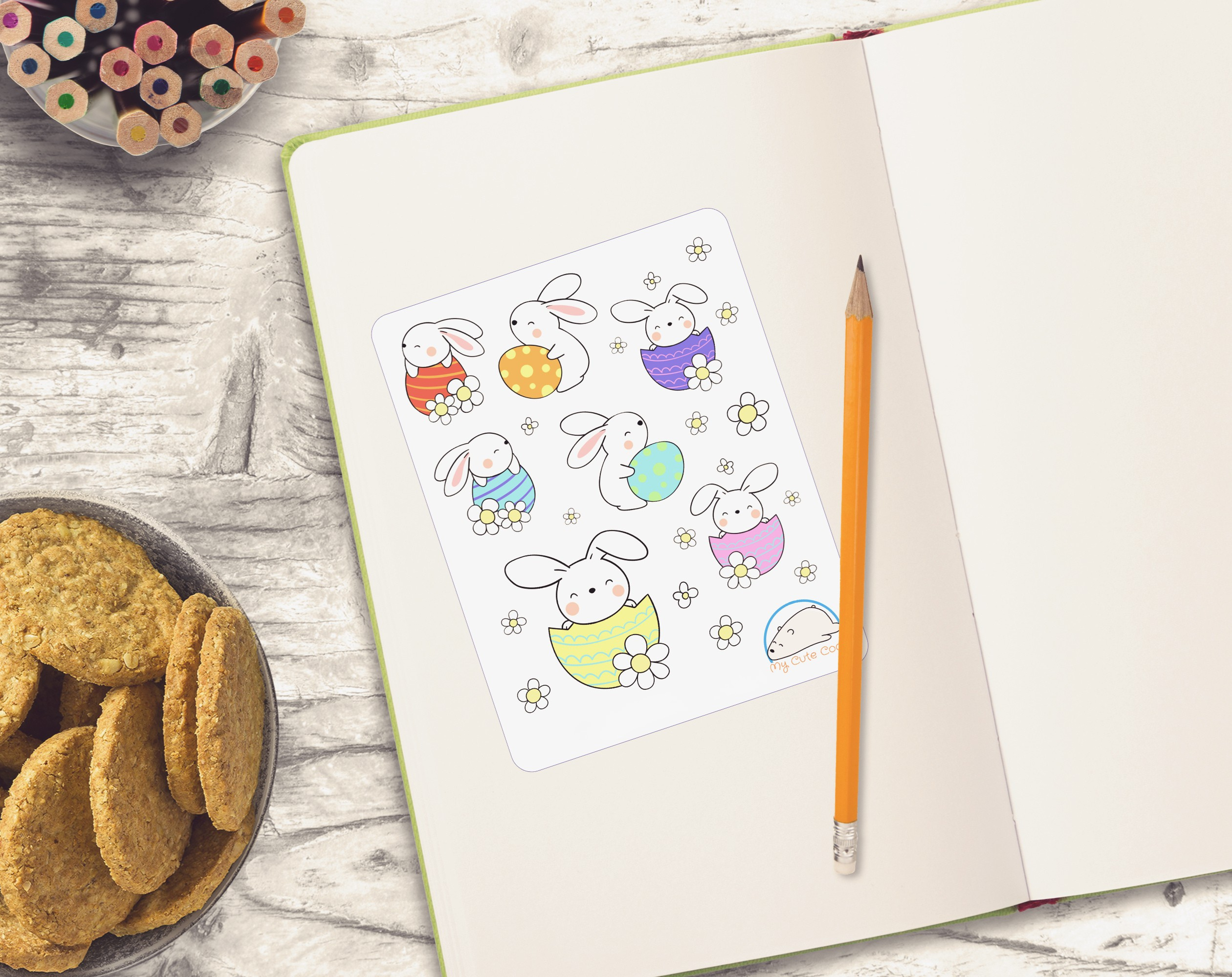 Vibrant Easter Bunnies Planner Stickers | Adorable Easter Decorations for Scrapbooks, Diaries, Journals, Organization, Crafts, and Projects