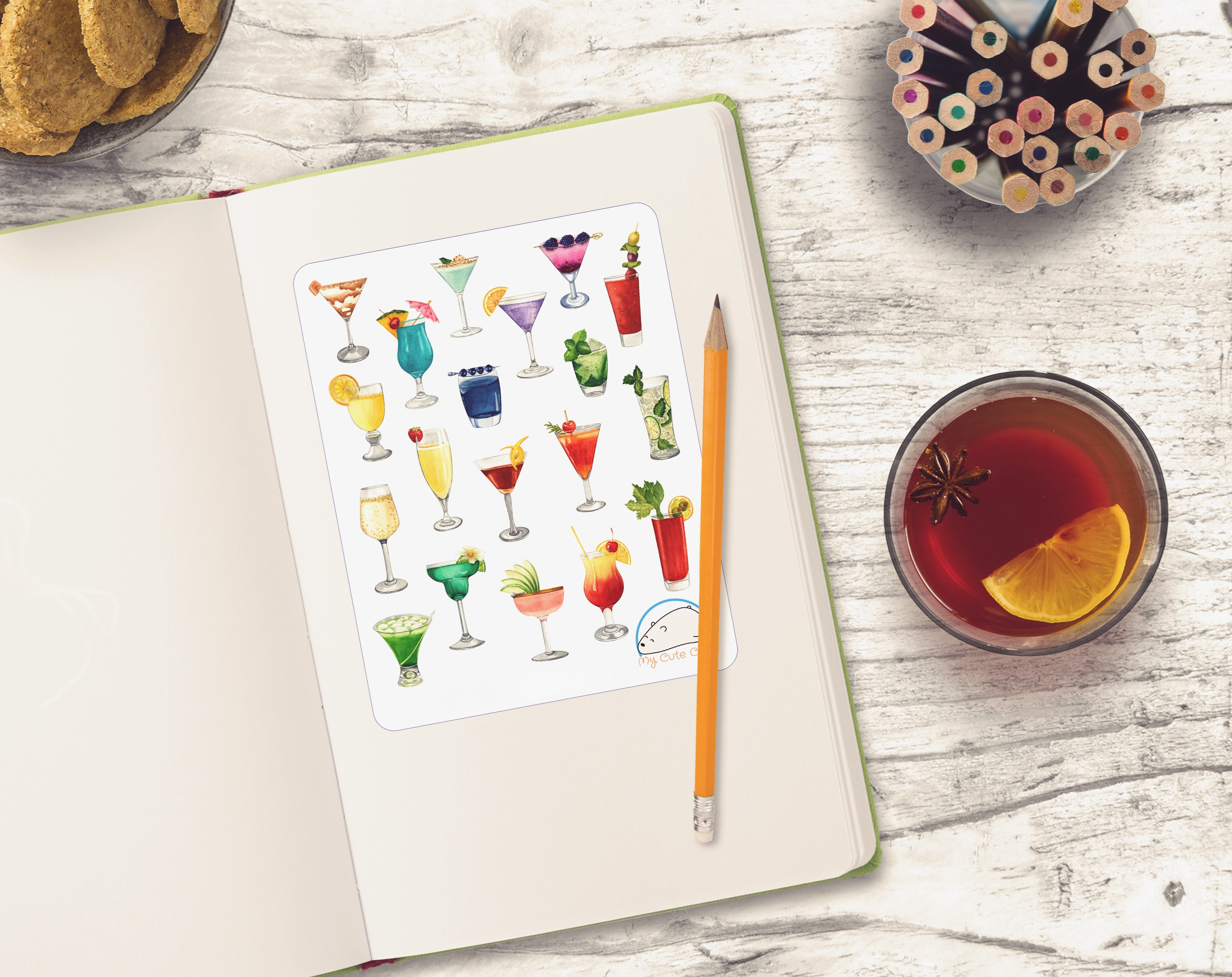 Vibrant Cocktails Planner Stickers | Colorful Drink Decals for Scrapbooks, Diaries, Journals, Organization, Crafts, and Projects