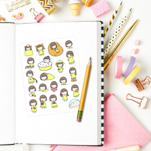 Adorable Little Girl in Yellow Planner Stickers | Cute Girl Decorations for Scrapbooks, Diaries, Journals, Organization, Crafts, and Projects