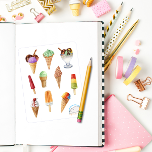 Creative Ice Cream Planner Stickers | Colorful Sweet Food Decals for Scrapbooks, Organizers, Diaries, Journals, & Creative Projects