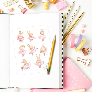 Adorable Bunny Ballet Planner Stickers | Cute Animal Pet Icons for Scrapbooks, Diaries, Journals, Organization, Crafts, and Projects