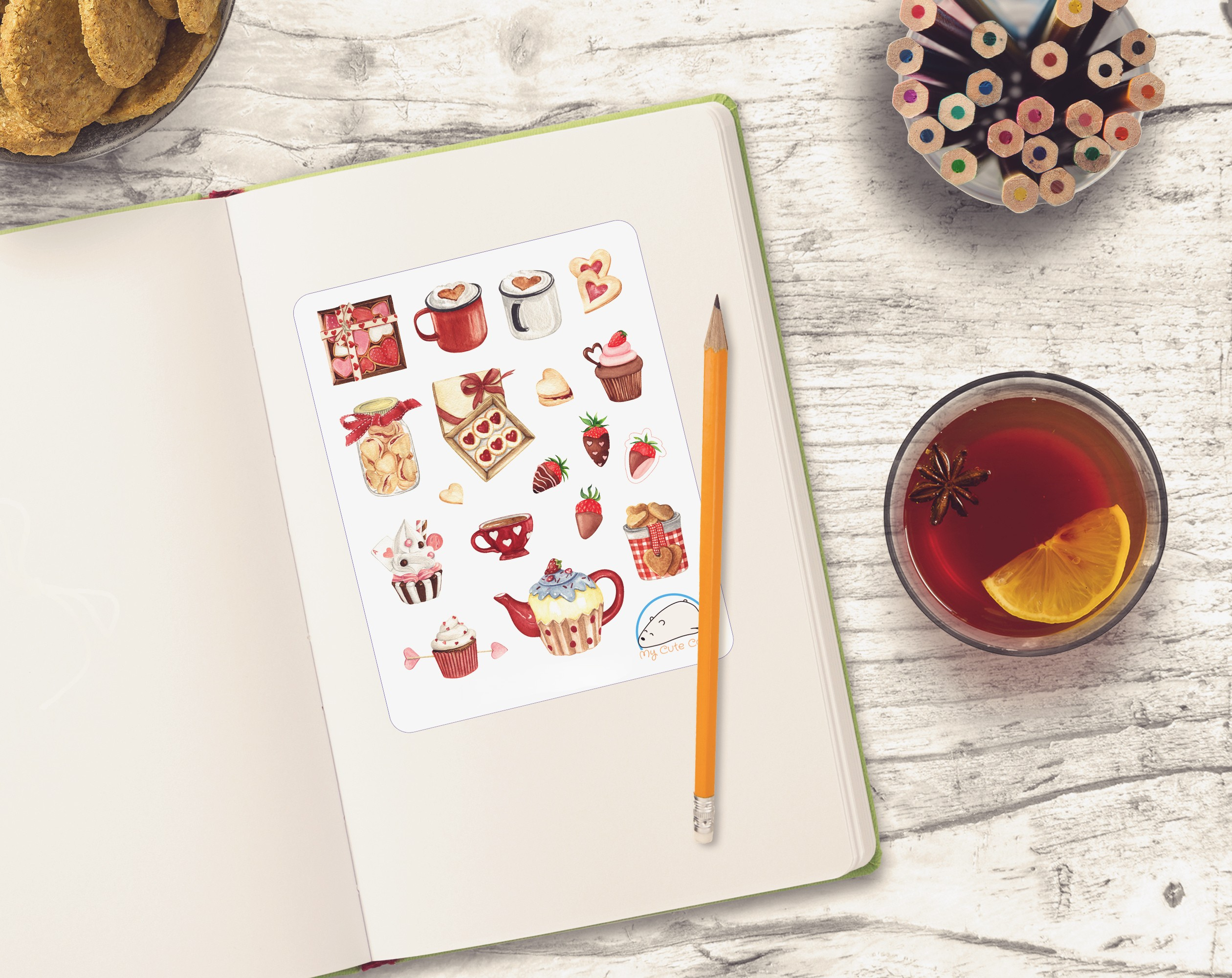 Sweet Valentine's Day Treats Planner Stickers | Romantic Valentine's Dessert Icons for Scrapbooks, Organizers, Journals, Diaries, and Creative Crafts