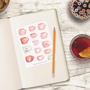 Adorable Valentine's Day Mugs Planner Stickers | Romantic Valentine's Day Icons for Scrapbooking, Journaling, Crafting, and Organizing
