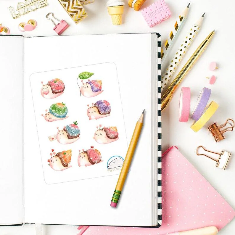 Vibrant Snail Planner Stickers | Colorful Animal, Escargot Decals for Scrapbooks, Diaires, Journals, Organization, Crafts, and Projects