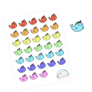 Adorable Narwhal Planner Stickers | Cute Wild Animal Icons for Scrapbooking, Organizing, Journaling, Crafting, and Projects