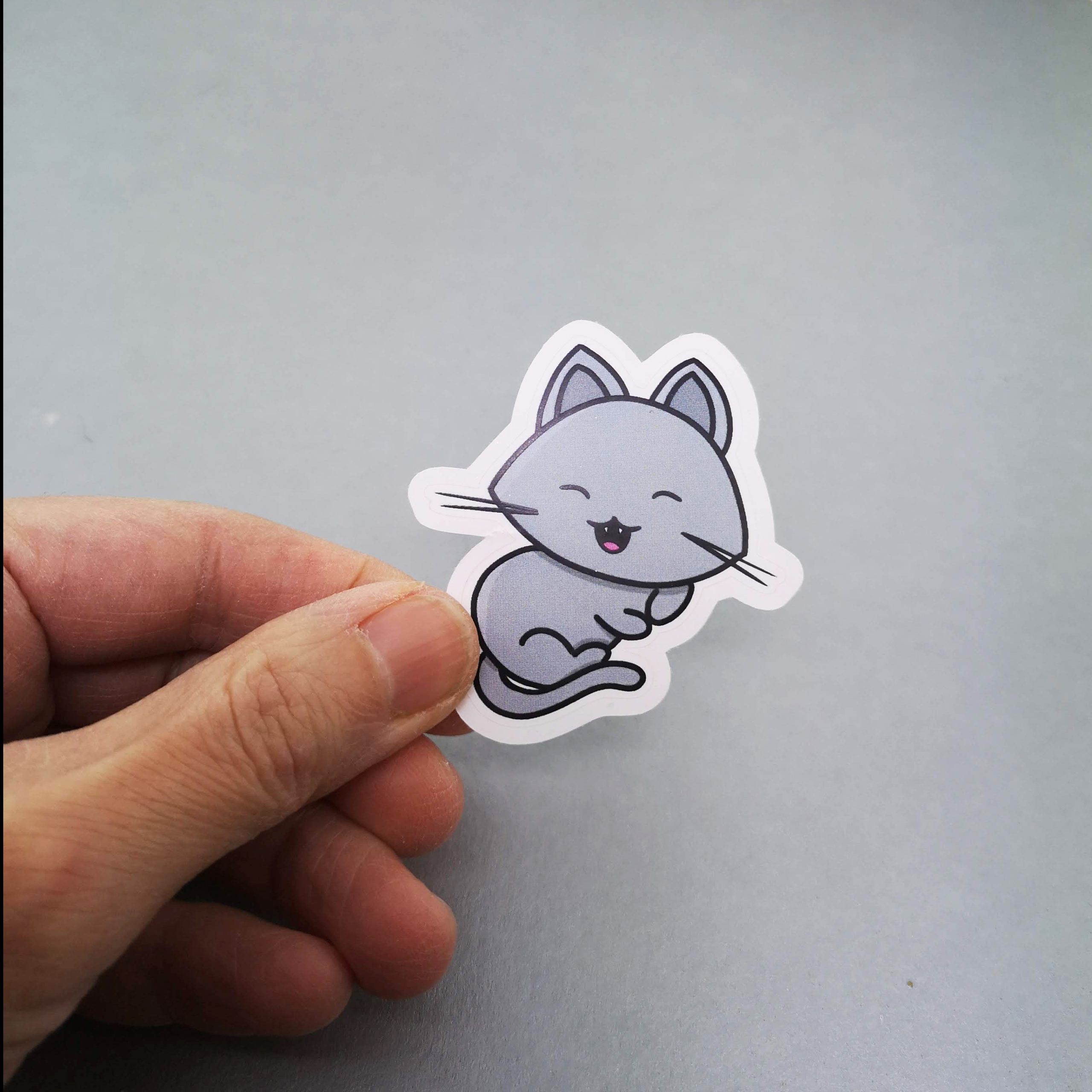 Adorable Grey Cat Die-Cut Vinyl Sticker - High-Quality Decal for Laptops, Journals, Crafts, & Cat Lovers - Image 2