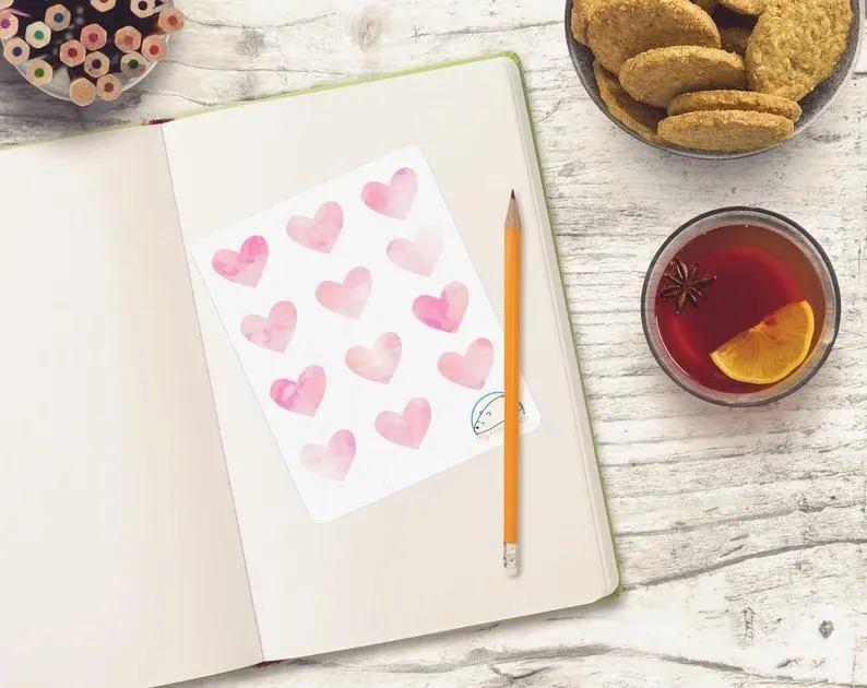 Watercolor Pink Hearts Planner Stickers - Vibrant Romantic Decor for Scrapbooks, Journals, Diaries, and Creative Crafts
