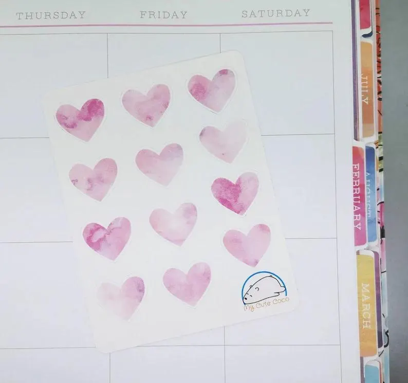 Watercolor Pink Hearts Planner Stickers - Vibrant Romantic Decor for Scrapbooks, Journals, Diaries, and Creative Crafts - Image 2