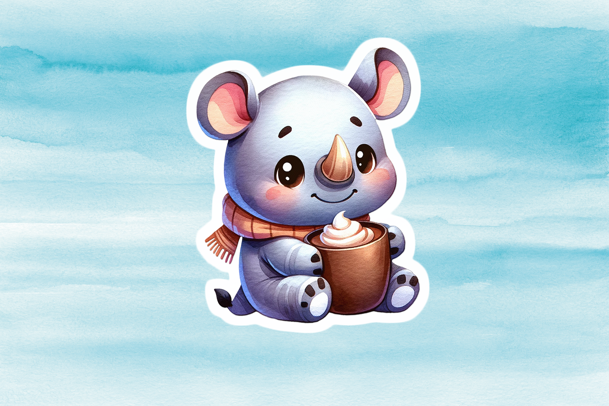 Adorable Rhino Vinyl Decal - Cute Weatherproof Wildlife Animal Sticker for Phones, Laptops, Cars, Water Bottles & Others