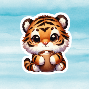 Adorable Tiger Vinyl Decal - Cute Weatherproof Wildlife Animal Sticker for Phones, Laptops, Cars, Water Bottles & Others
